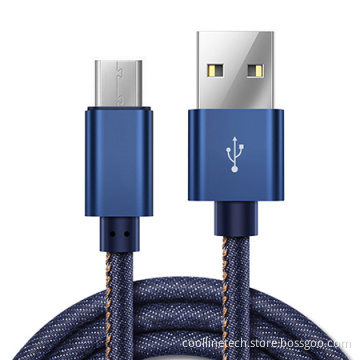 Jeans Stitched USB Cable, USB A to Lightning Cable / Type C Cable / Micro USB Cable, Fast Charging and Data Sync Type C Cable
